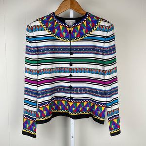 Vintage Adrianna Papell 100% Silk Skirt Jacket‎ Multicolor Stripe Womens Size 6